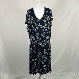 NEW Stitchfix 41 Hawthorn Navy Short Sleeve Dress 3X Romantic Flutter V-Neck